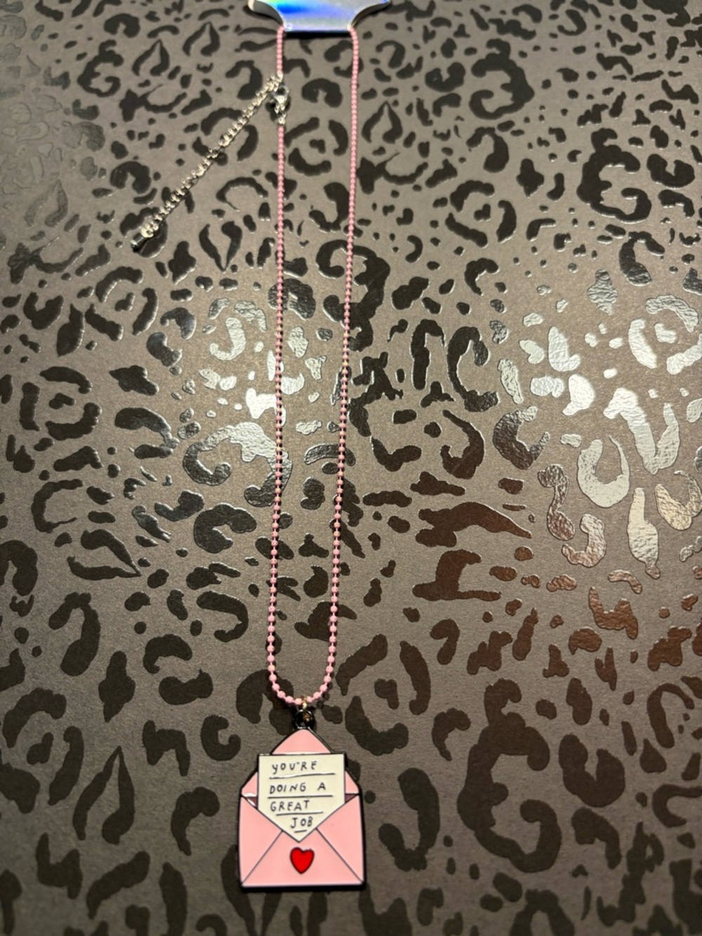 Handmade “You’re Doing a Great Job” Envelope Necklace Pink Affirmation Jewelry